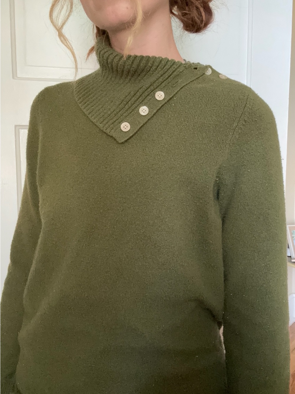 GAP Olive Green Turtleneck Button-Shoulder Sweater